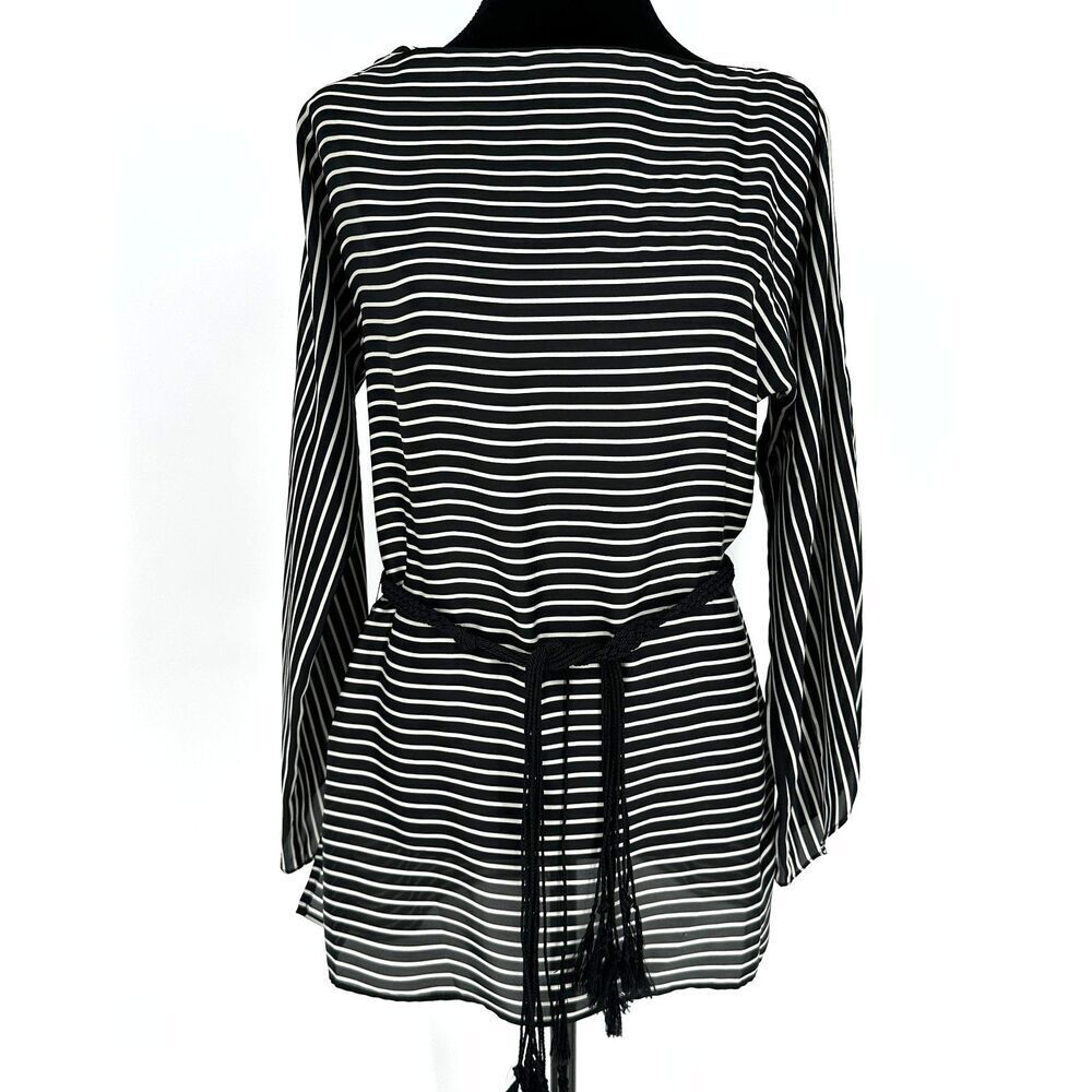 Lauren Ralph Lauren Womens Top Size S Black Striped Belted Office Preppy Classic